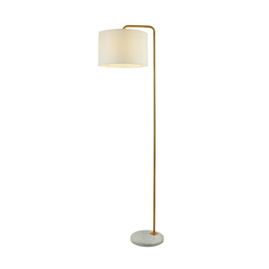 Gallow Floor Lamp-Antique Gold Metal, Marble & White Fabric
