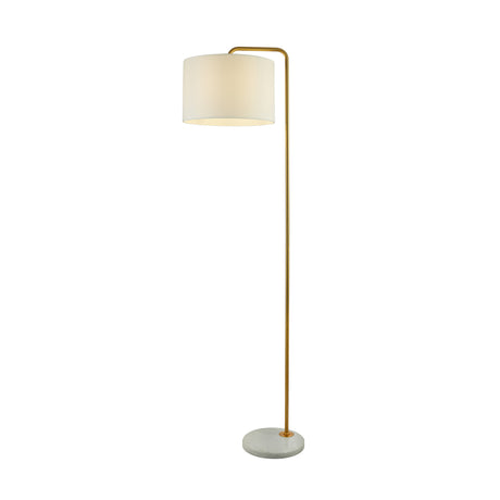 Gallow Floor Lamp-Antique Gold Metal, Marble & White Fabric