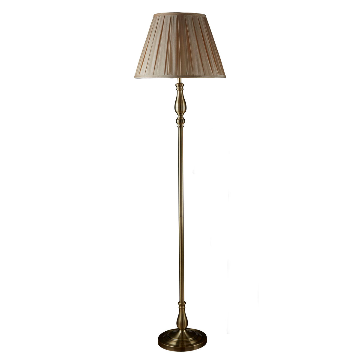 Searchlight Electric Flemish Floor Lamp- Antique Brass Metal & Grey Pleated Shade 5029AB