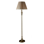 Searchlight Electric Flemish Floor Lamp- Antique Brass Metal & Grey Pleated Shade 5029AB