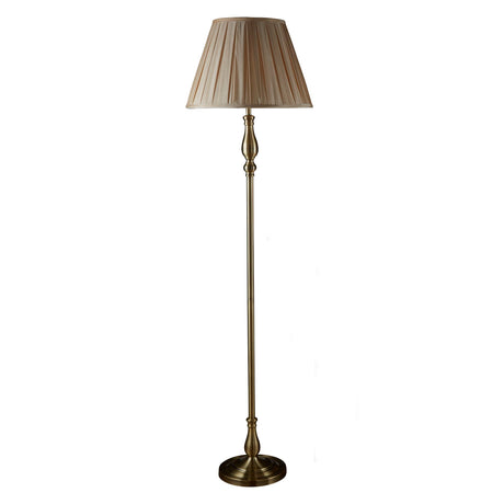 Searchlight Electric Flemish Floor Lamp- Antique Brass Metal & Grey Pleated Shade 5029AB