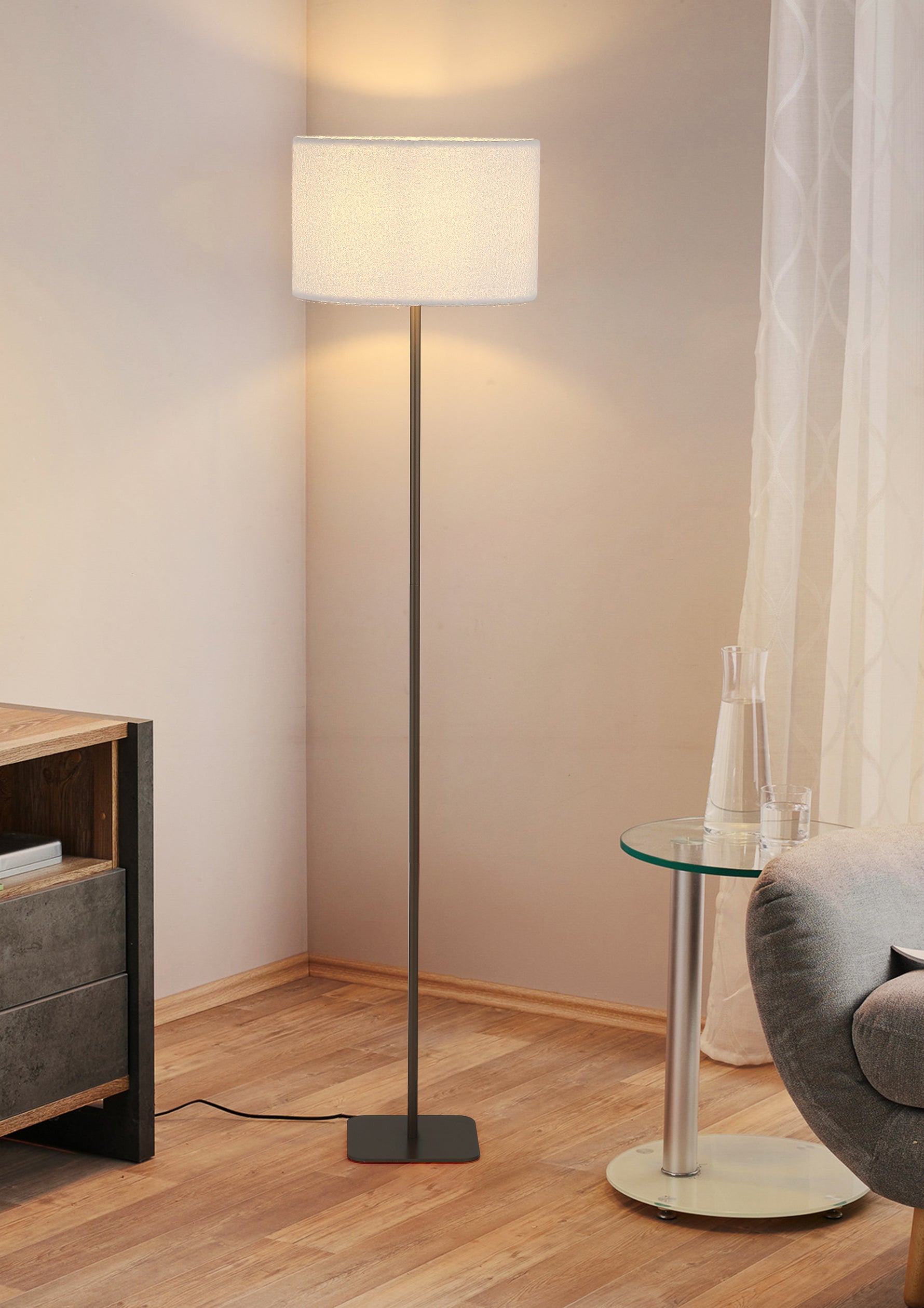 Searchlight Electric Chelsea 1Lt Floor Lamp, Latte Metal with Plush Shade 50502LT