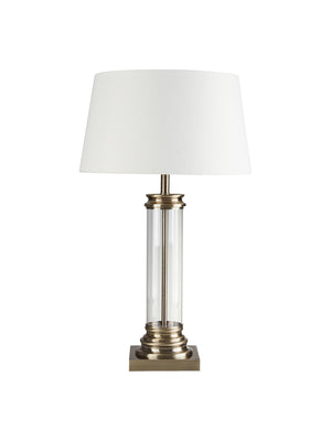 Searchlight Electric Pedestal Table Lamp - Antique Brass, Glass & Cream Fabric 5141AB