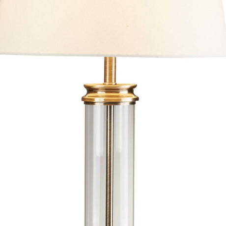 Searchlight Electric Pedestal Table Lamp - Antique Brass, Glass & Cream Fabric 5141AB