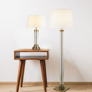 Searchlight Electric Pedestal Table Lamp - Antique Brass, Glass & Cream Fabric 5141AB