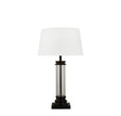 Pedestal Table Lamp- Black Metal, Glass & White Fabric Shade