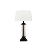 Pedestal Table Lamp- Black Metal, Glass & White Fabric Shade
