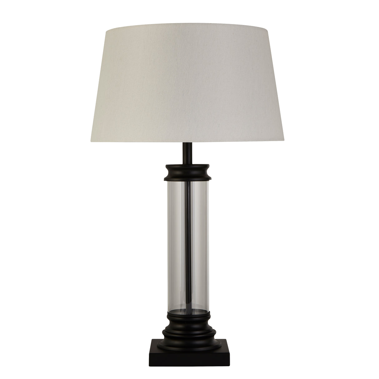 Searchlight Electric Pedestal Table Lamp- Black Metal, Glass & White Fabric Shade 5141BK