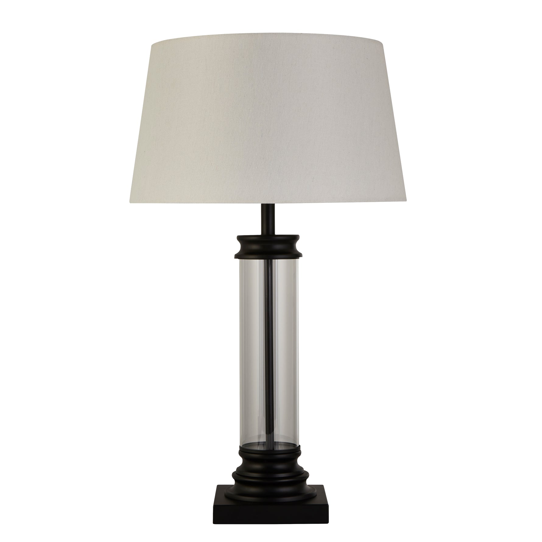 Searchlight Electric Pedestal Table Lamp- Black Metal, Glass & White Fabric Shade 5141BK