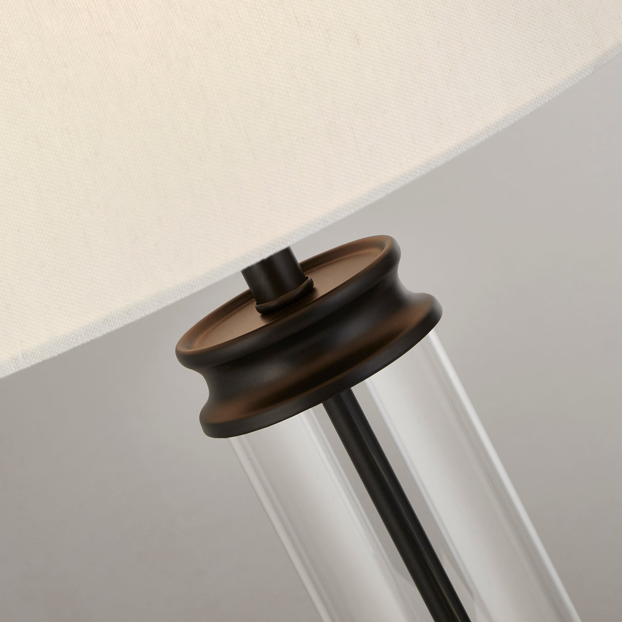 Searchlight Electric Pedestal Table Lamp- Black Metal, Glass & White Fabric Shade 5141BK