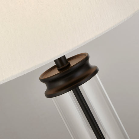 Searchlight Electric Pedestal Table Lamp- Black Metal, Glass & White Fabric Shade 5141BK