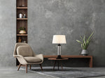 Searchlight Electric Pedestal Table Lamp- Black Metal, Glass & White Fabric Shade 5141BK