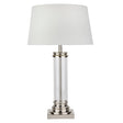 Pedestal Table Lamp - Satin Silver, Glass & Cream Fabric