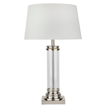 Pedestal Table Lamp - Satin Silver, Glass & Cream Fabric