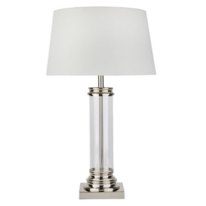 Searchlight Electric Pedestal Table Lamp - Satin Silver, Glass & Cream Fabric 5141SS