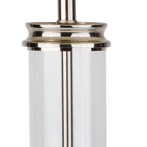 Searchlight Electric Pedestal Table Lamp - Satin Silver, Glass & Cream Fabric 5141SS