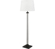 Pedestal Floor Lamp- Black Metal, Glass & White Fabric Shade