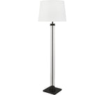 Pedestal Floor Lamp- Black Metal, Glass & White Fabric Shade