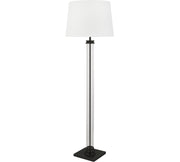 Pedestal Floor Lamp- Black Metal, Glass & White Fabric Shade