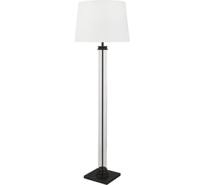 Pedestal Floor Lamp- Black Metal, Glass & White Fabric Shade