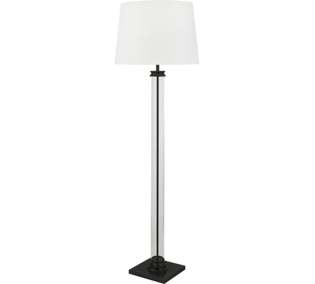 Pedestal Floor Lamp- Black Metal, Glass & White Fabric Shade
