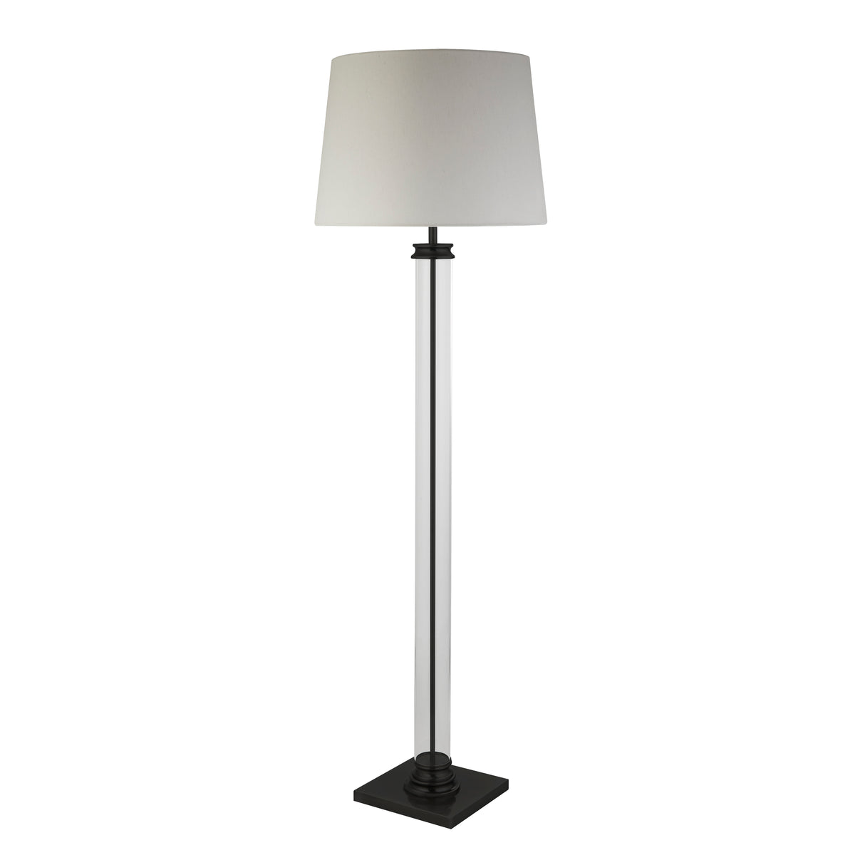 Searchlight Electric Pedestal Floor Lamp- Black Metal, Glass & White Fabric Shade 5142BK