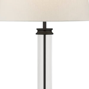 Searchlight Electric Pedestal Floor Lamp- Black Metal, Glass & White Fabric Shade 5142BK