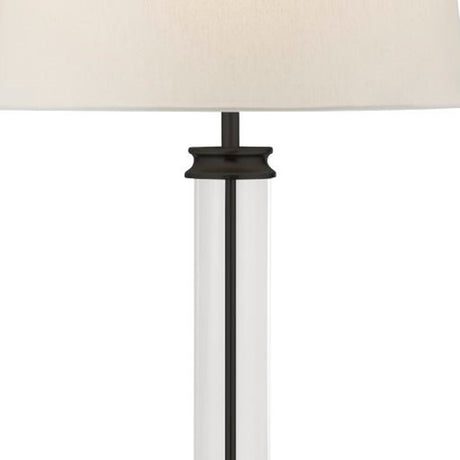 Searchlight Electric Pedestal Floor Lamp- Black Metal, Glass & White Fabric Shade 5142BK
