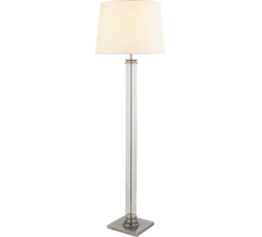 Pedestal Floor Lamp - Satin Silver, Glass & Cream Fabric