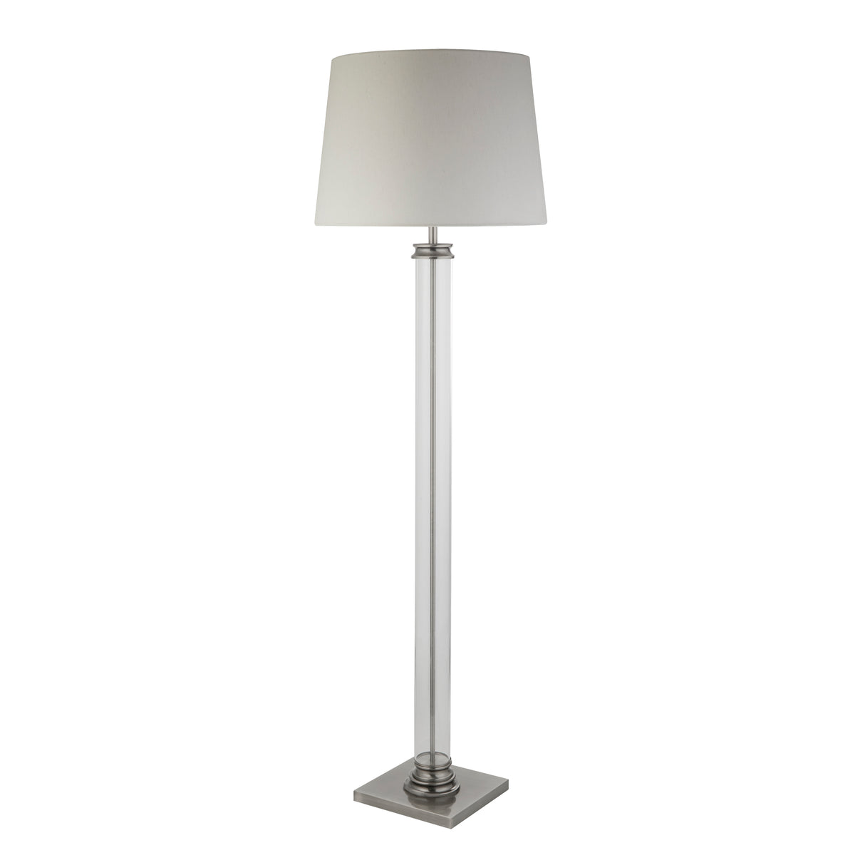 Searchlight Electric Pedestal Floor Lamp - Satin Silver, Glass & Cream Fabric 5142SS