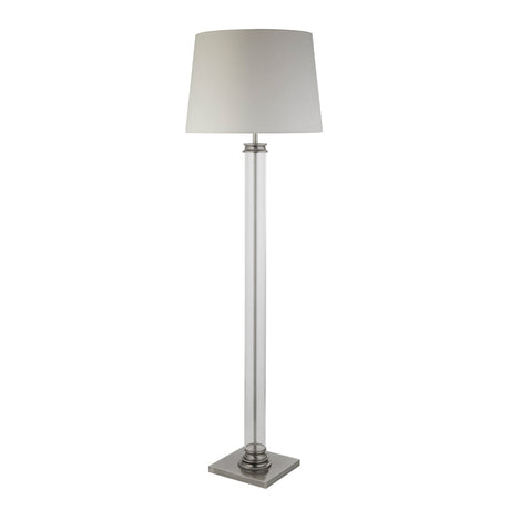 Searchlight Electric Pedestal Floor Lamp - Satin Silver, Glass & Cream Fabric 5142SS