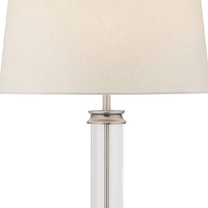 Searchlight Electric Pedestal Floor Lamp - Satin Silver, Glass & Cream Fabric 5142SS