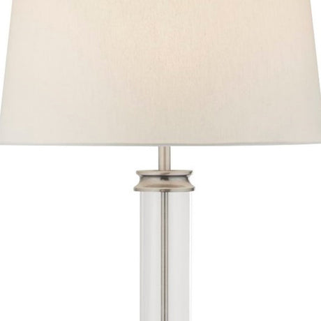 Searchlight Electric Pedestal Floor Lamp - Satin Silver, Glass & Cream Fabric 5142SS