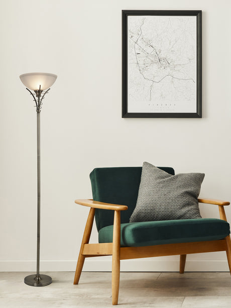 Searchlight Electric Linea Floor Lamp - Antique Brass Metal & Acid Glass 5222AB