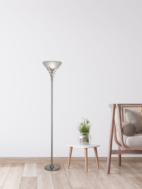 Searchlight Electric Linea Uplighter Floor Lamp - Satin Silver & Acid Glass 5222SS
