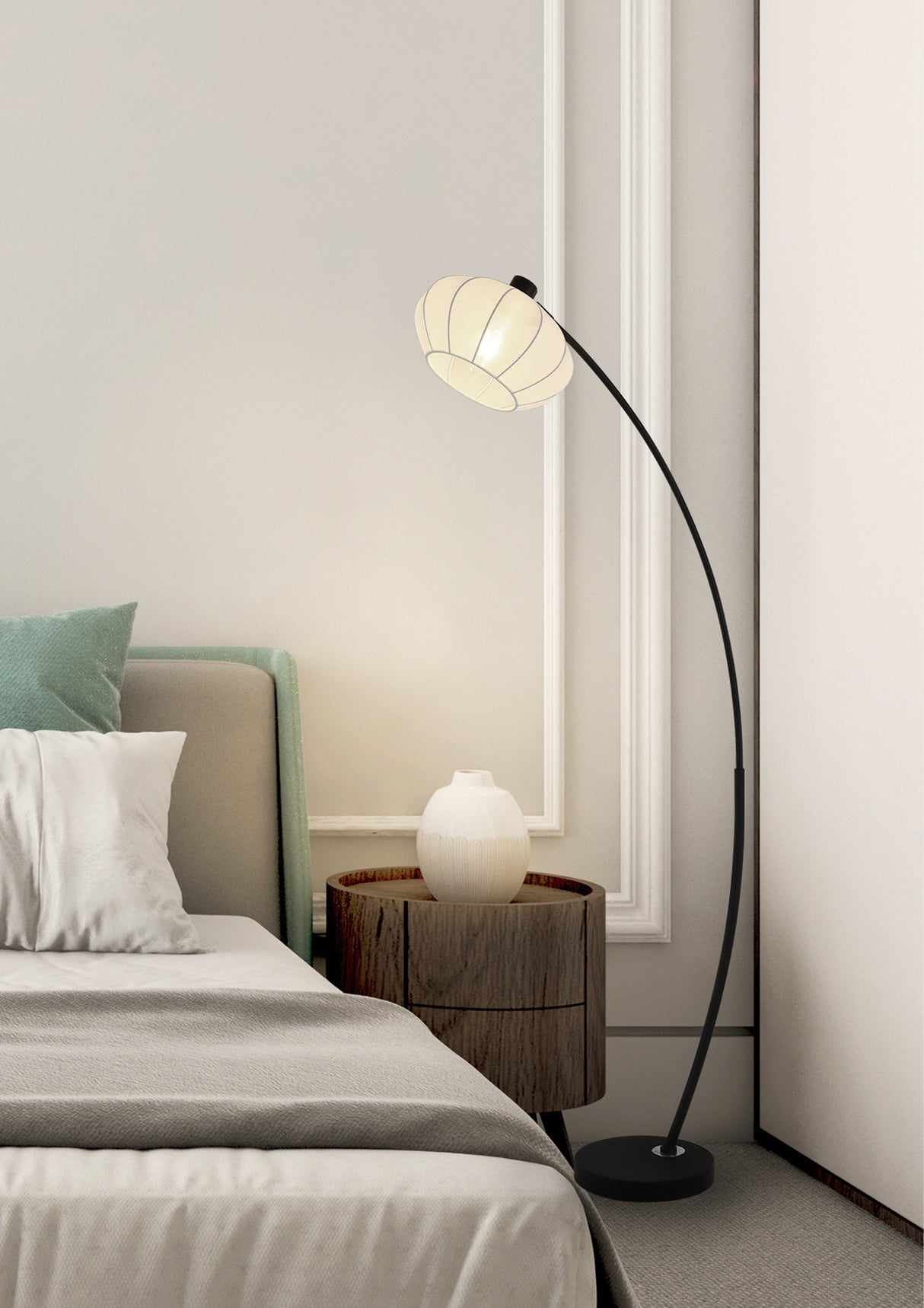 Searchlight Electric Radiant 1Lt Floor Lamp, Black Metal with Soft Fabric Shade 52853BK