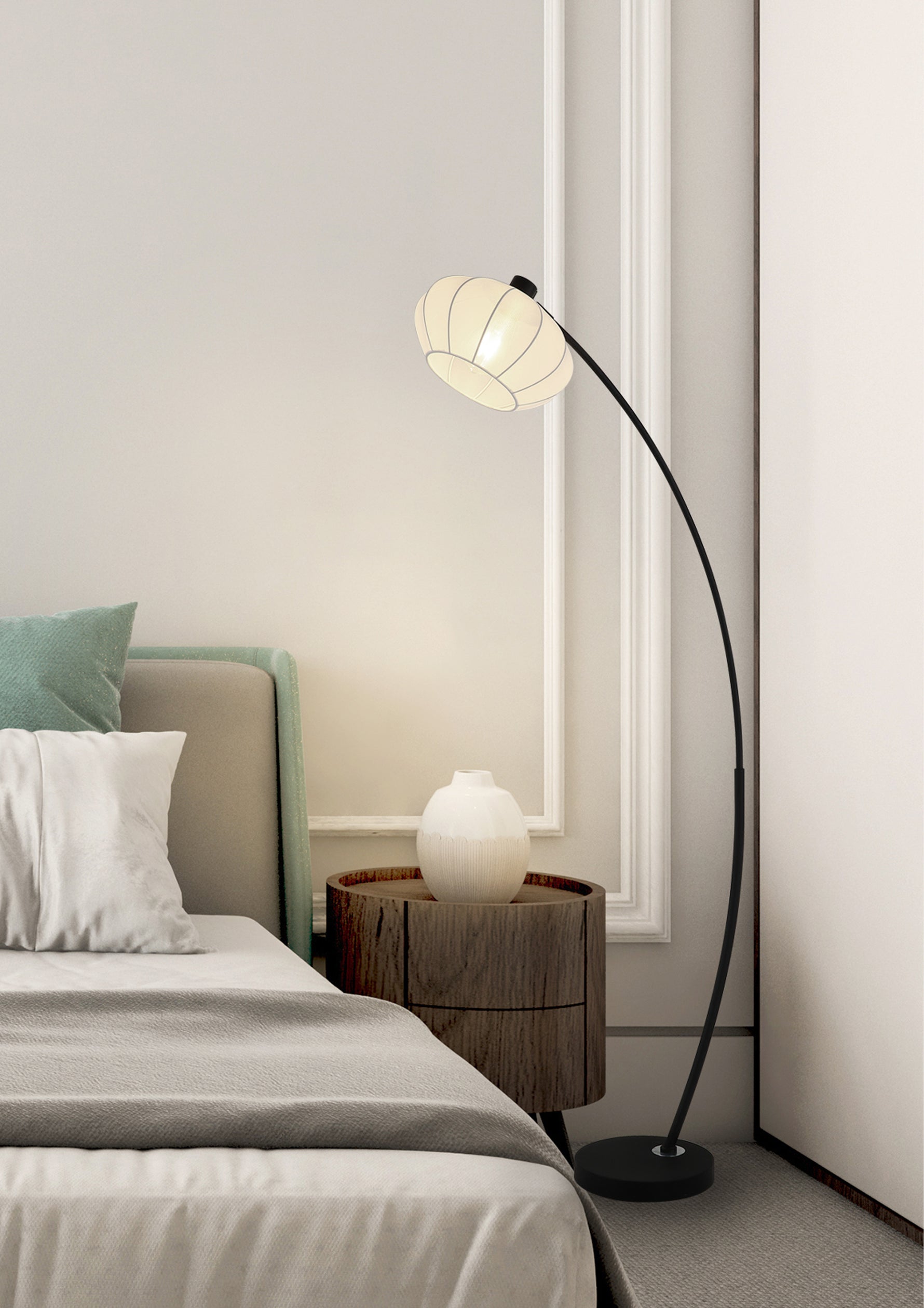 Searchlight Electric Radiant 1Lt Floor Lamp, Black Metal with Soft Fabric Shade 52853BK