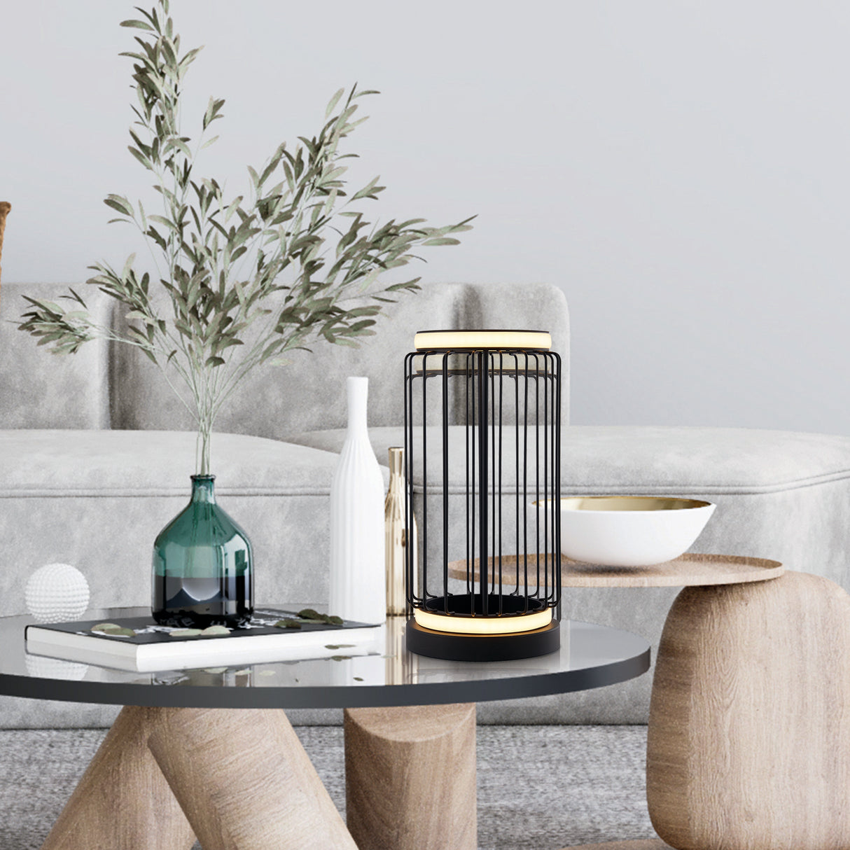 Searchlight Electric Circolo Cage Table Lamp - Black Metal & White Silicon 54210-1BK
