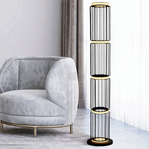 Searchlight Electric Circolo Cage Floor Lamp - Black Metal & White Silicon 54211-1BK