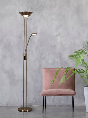 Searchlight Electric Mother & Child Floor Lamp - Antique Brass Metal & Glass 5430AB