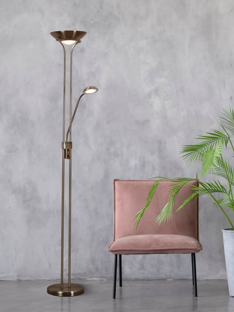 Searchlight Electric Mother & Child Floor Lamp - Antique Brass Metal & Glass 5430AB