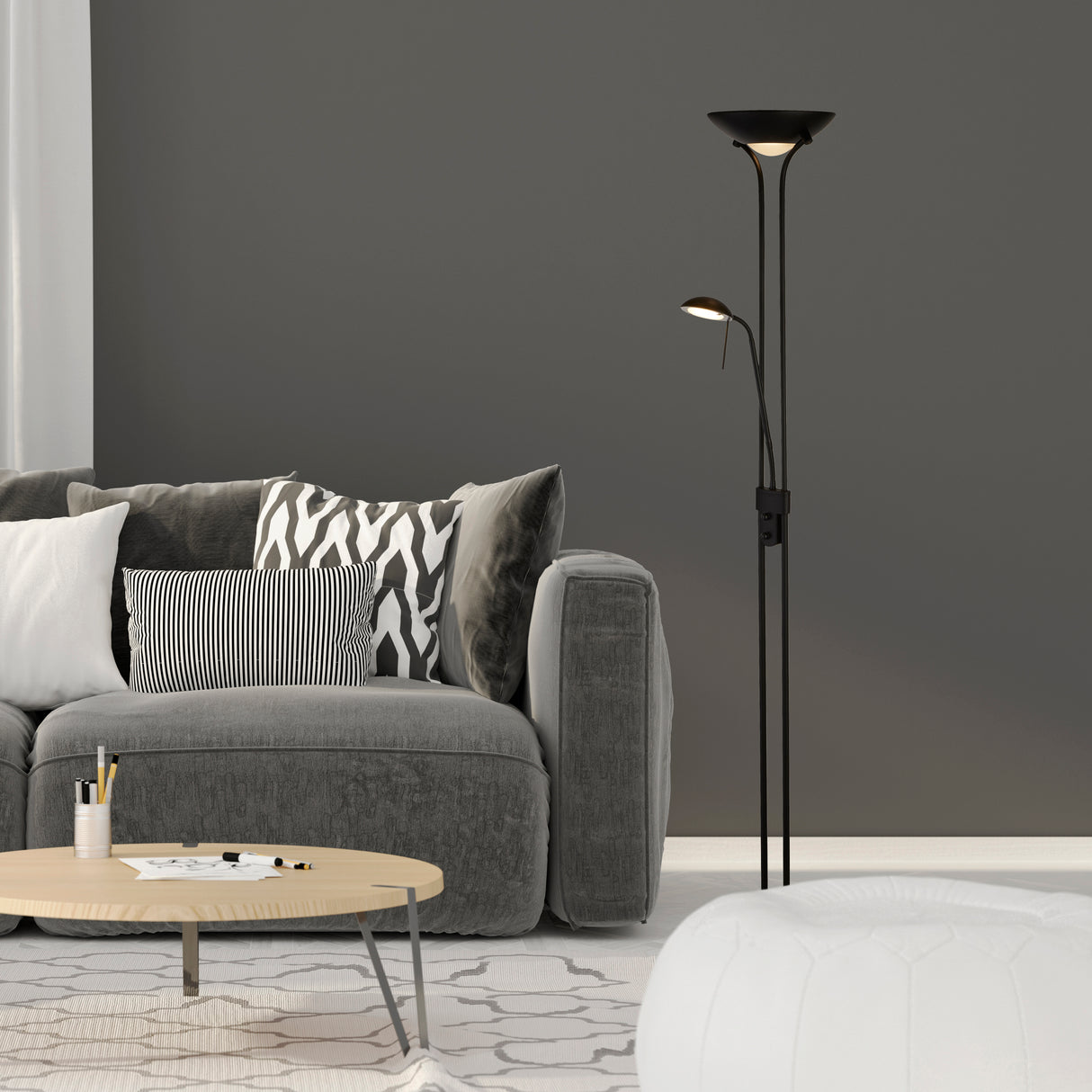 Searchlight Electric Mother & Child Floor Lamp - Matt Black Metal & Glass 5430BK