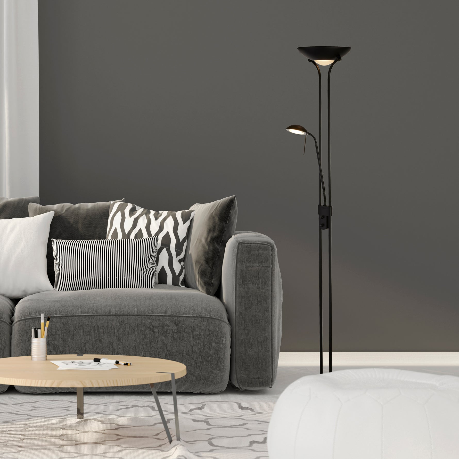 Searchlight Electric Mother & Child Floor Lamp - Matt Black Metal & Glass 5430BK