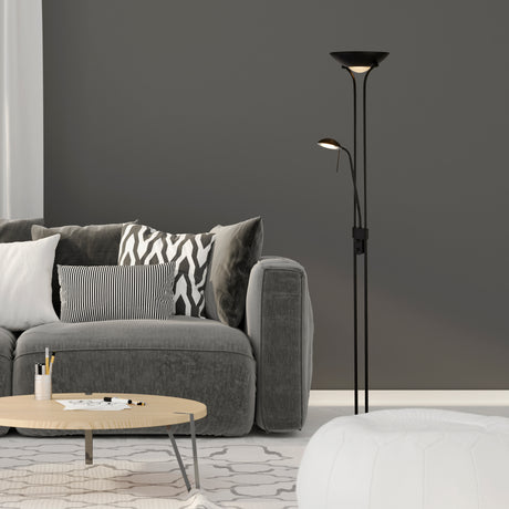 Searchlight Electric Mother & Child Floor Lamp - Matt Black Metal & Glass 5430BK