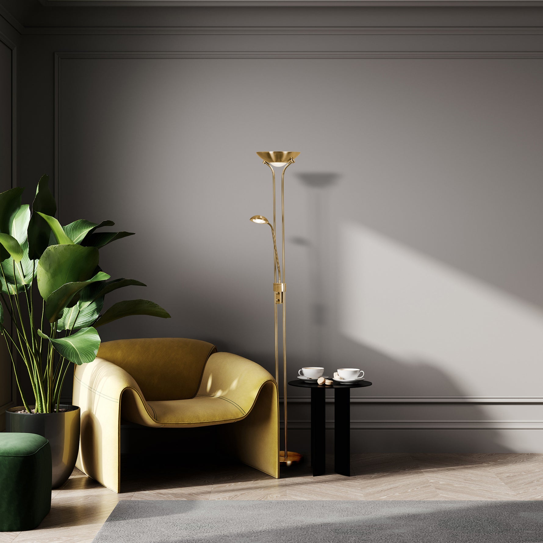 Searchlight Electric Mother & Child LED Dimmable Floor Lamp - Satin Brass 5430SB