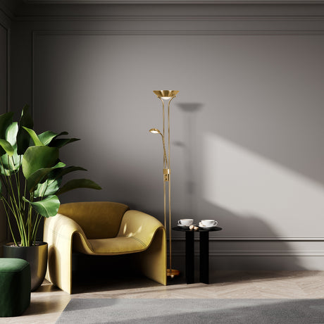 Searchlight Electric Mother & Child LED Dimmable Floor Lamp - Satin Brass 5430SB