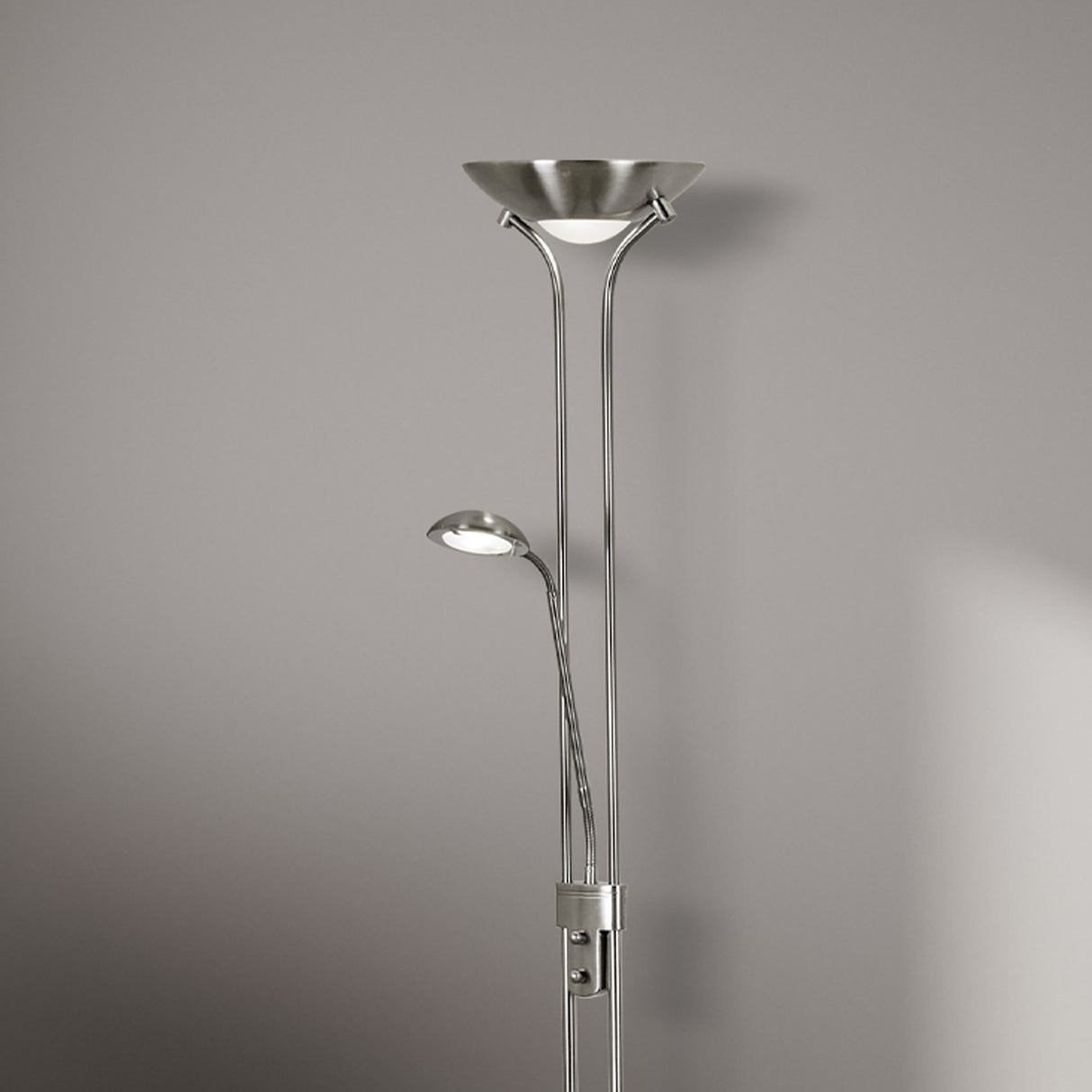 Searchlight Electric Mother & Child Floor Lamp - Satin Silver Metal & Glass 5430SS