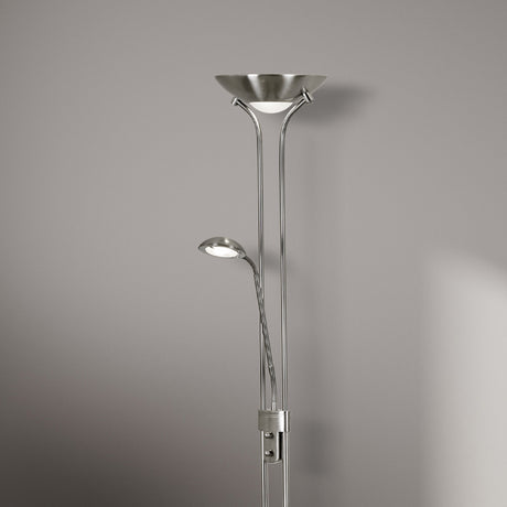 Searchlight Electric Mother & Child Floor Lamp - Satin Silver Metal & Glass 5430SS
