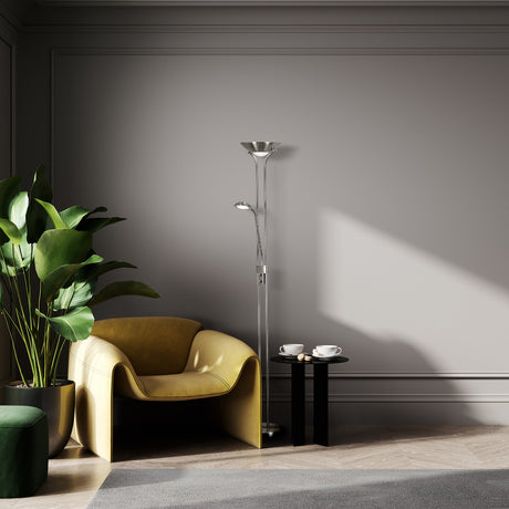 Searchlight Electric Mother & Child Floor Lamp - Satin Silver Metal & Glass 5430SS