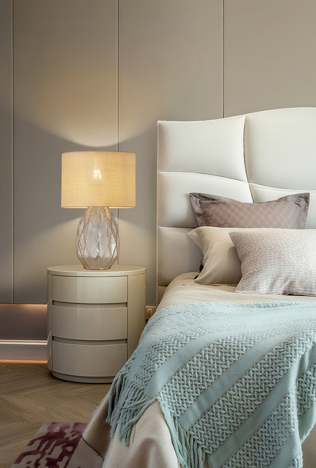 Searchlight Electric Diane 1Lt Table Lamp, Champagne Glass with Rattan Shade 54636CP